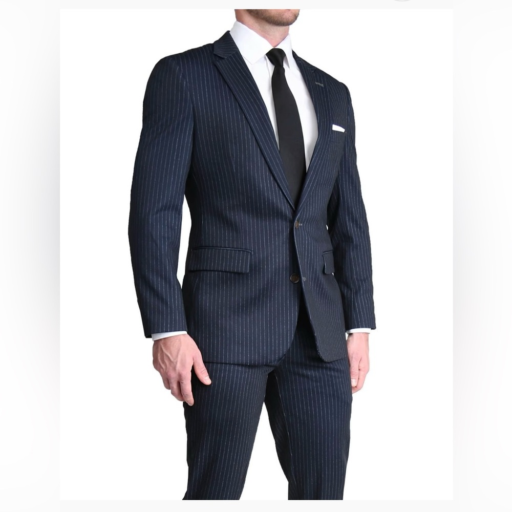 State And Liberty Athletic Fit Stretch Blazer Jacket - 42 Knit Blue Chalk Stripe